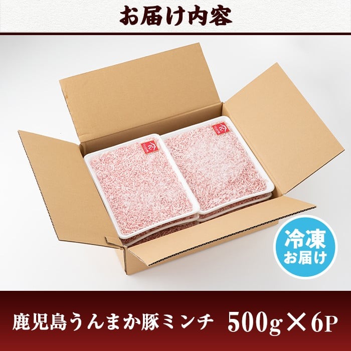 s117 《毎月数量限定》鹿児島うんまか豚ミンチ(計3kg・500g×6P) 鹿児島 国産 豚肉 挽肉 豚ひき肉 ミンチ 冷凍 【肉の寺師】