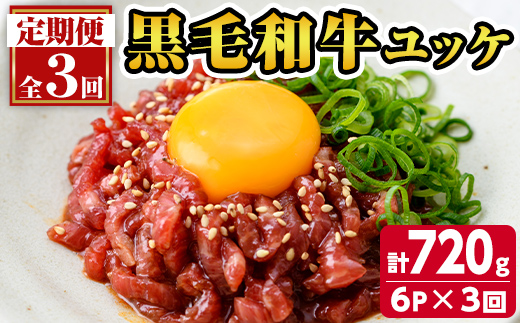 s706 ＜定期便・全3回(隔月)＞鹿児島県産黒毛和牛ユッケ(計720g・40g×6パック×3回) 鹿児島 国産牛 九州産 牛肉 黒牛 生食用 小分け 冷凍 ユッケ 黒毛和牛 牛 【カミチク】