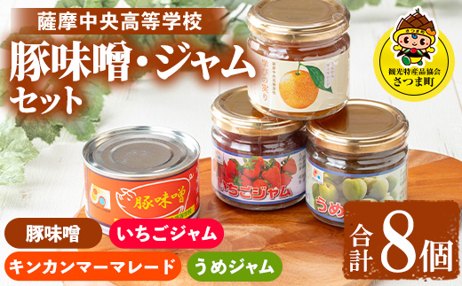 s716 薩摩中央高校豚みそ・ジャムセット(4種×各2個・合計8個) 鹿児島 加工食品 果物 詰め合わせ 梅 うめ ハンドメイド ジャム マーマレード ギフト 手作り 肉みそ 肉味噌 豚みそ ぶたみそ ごはんのお供 【一社)さつま町観光特産品協会】