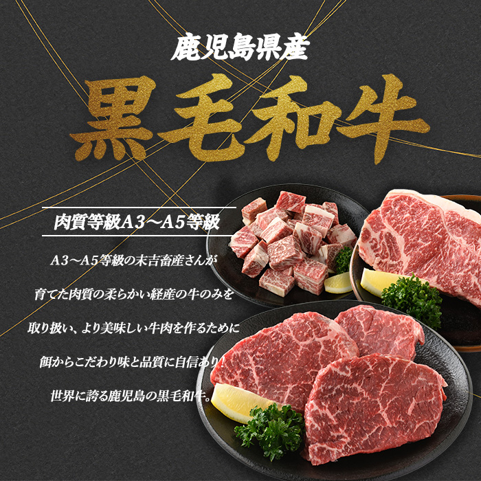 鹿児島県産黒毛和牛ステーキ食べ比べ３点セット(計900g) 国産 九州 鹿児島 長島町 牛肉 サーロイン ももステーキ モモ サイコロ 焼肉 BBQ【コネクトライン】_konekuto-7185