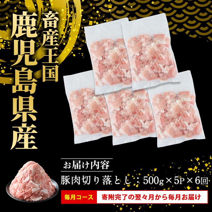 ＜定期便 毎月発送 全6回＞鹿児島県産 豚肉切落し (500g×5P) 2.5kg 【スターゼン】 _starzen-1417