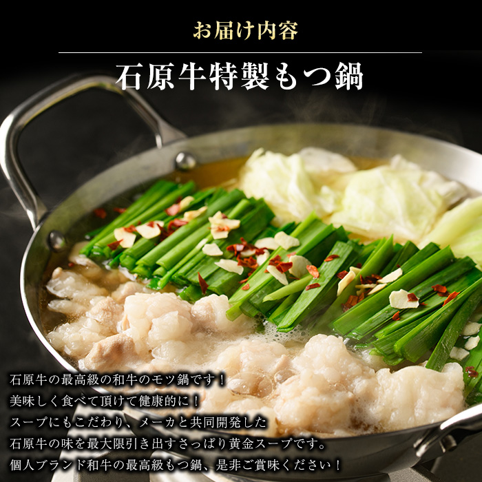 石原牛 特製もつ鍋セット(2人前) 石原牛 国産 牛 ウシ 牛肉 もつ鍋 モツ鍋 もつなべ 牛もつ鍋 鍋 鍋セット ちゃんぽん麺 スープ 冷凍【石原PRO】_ishihara-7094