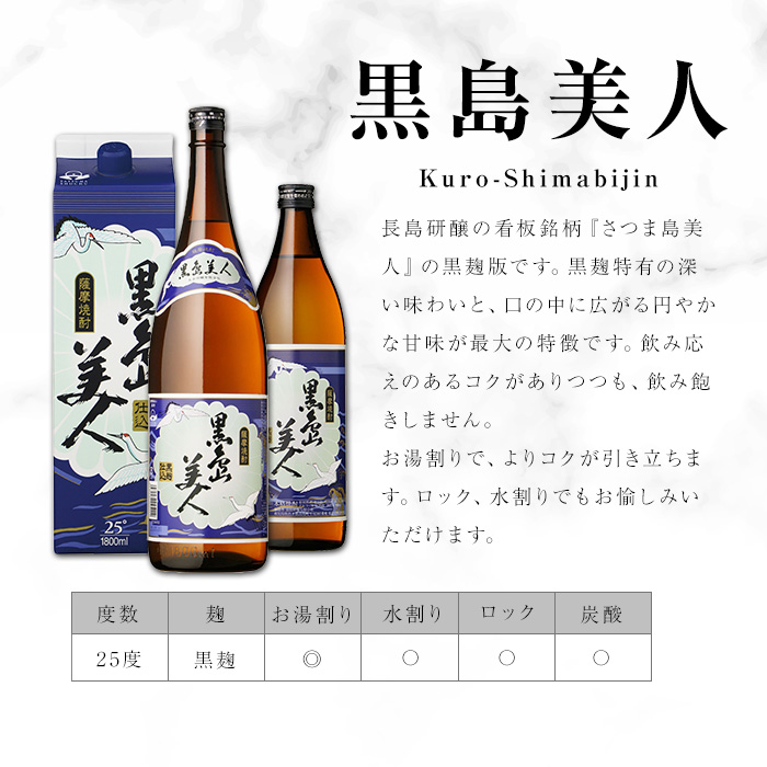 ＜定期便・全12回＞本格焼酎「さつま島美人」「黒島美人」紙パック(1800ml×各1本)【長島町】_nagashima-1156-12