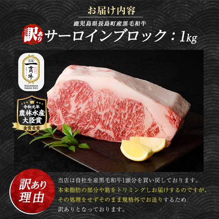 訳あり　鹿児島県長島町産　黒毛和牛サーロインブロック1kg_f-miyaji-7031