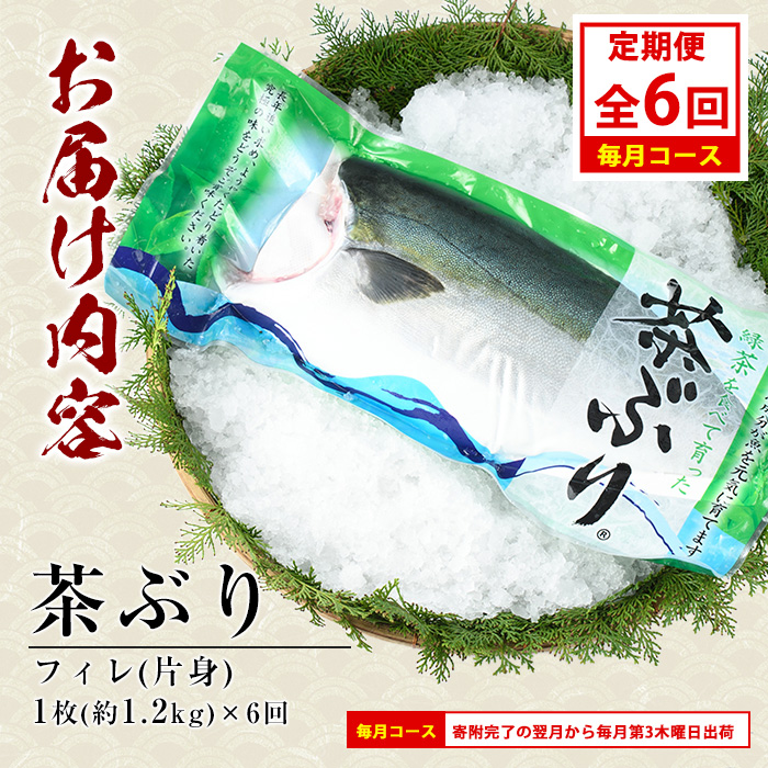 茶ぶりフィレ定期便 毎月 (全6回)  国産 鹿児島県産 ブリ 茶ぶり 鰤 海鮮 海産物 フィレ 魚介 魚 刺身 海鮮丼 産地直送 定期【ウスイ】_usui-1384A7