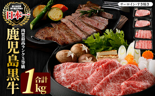 鹿児島黒牛サーロインステーキ2枚・すきやきセット1.0ｋg_ja-7110