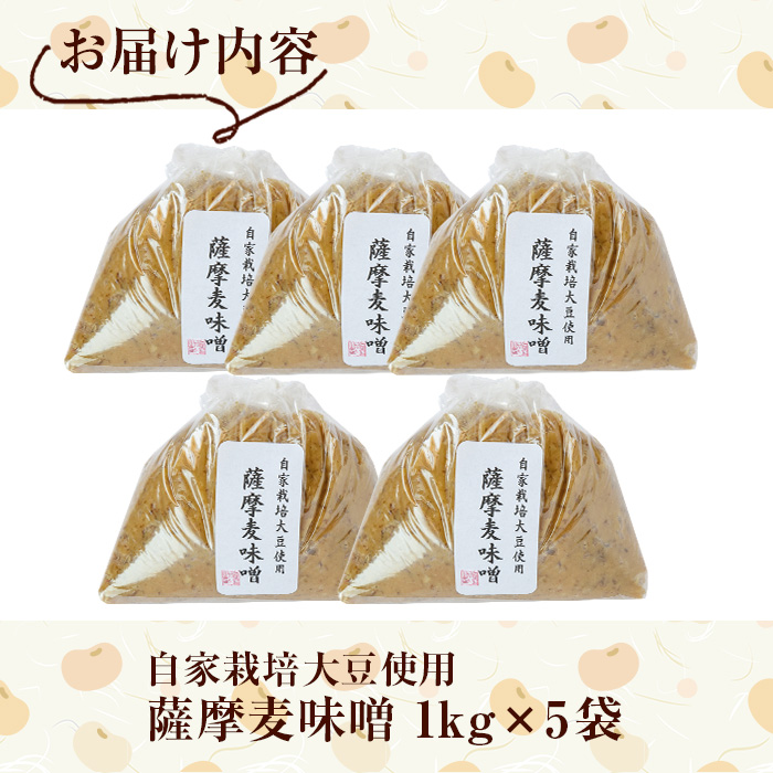 y242 手作り麦味噌(計5kg・1kg×5袋) 味噌 麦みそ むぎみそ 調味料 麹 こうじ 味噌汁 みそ汁 調味料【ほかむら】