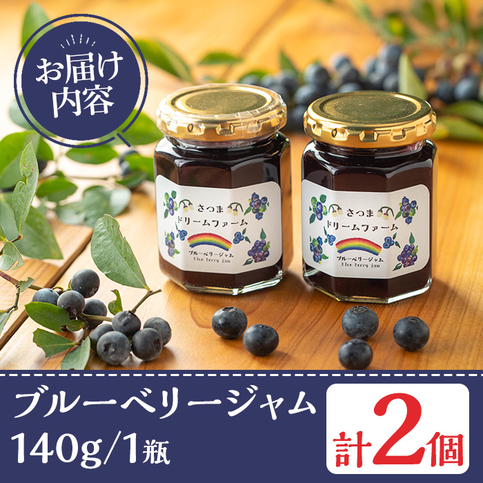 y529 ブルーベリージャム(計2個・140g×2) 果物 くだもの フルーツ ジャム ベリー 自家製 パン ヨーグルト 朝食 食品 加工品 常温 【体験型観光農園さつまドリームファーム】