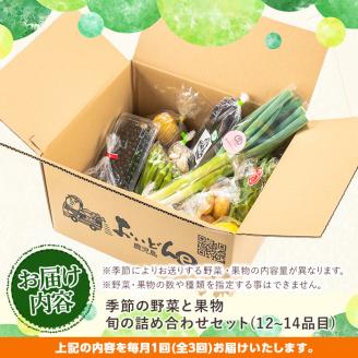 y361 《定期便・全３回》野菜と果物旬の詰め合わせ(12～14品目) 国産 九州産 鹿児島県産 野菜 やさい果物 くだもの フルーツ デザート 詰め合わせ お楽しみ セット 旬【鹿児島県経済農業協同組合連合会】