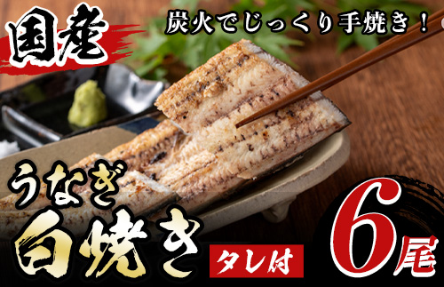y510 国産！うなぎ白焼き(6尾・タレ付き) 国産 九州産 鰻 ウナギ 無頭 魚 魚介類 かばやき 蒲焼 蒲焼き しろやき 白焼 おかず 特産品 お土産 ギフト プレゼント 冷蔵 【尾方屋】