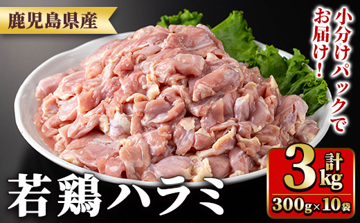 y538 鹿児島県産若鶏ハラミ(300g×10袋・合計3kg) 国産 鶏肉 鳥肉 肉 若鶏 お肉 ハラミ 希少 小分け 冷凍 真空パック 【TRINITY】