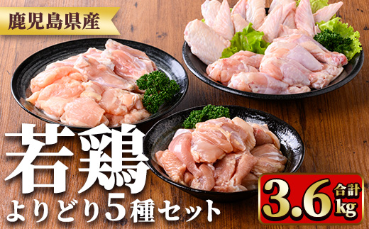 y545 鹿児島県産若鶏よりどりセット(合計3.6kg) 国産 鶏肉 鳥肉 肉 若鶏 お肉 もも肉 モモ肉 手羽先 手羽中 チキンリブ 手羽元 肩肉 セット 詰め合わせ 小分け 冷凍 真空パック 食べ比べ 【TRINITY】