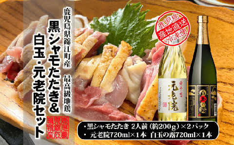 No.1377-1 さつま黒シャモたたき2パック＆白玉の露＋元老院晩酌セット