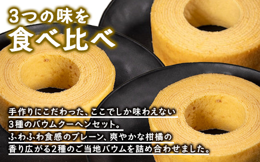 バウムクーヘン 3個セット ( プレーン ・ たんかん ・ 辺塚だいだい ） SH-717 ｜バウムクーヘン バームクーヘン スイーツ ケーキ 焼き菓子 洋菓子 お菓子 おかし おやつ デザート プレゼント 贈り物 ギフト 常温 鹿児島県 南大隅町 31℃LINE花子