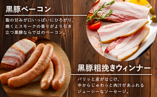 鹿児島県産 黒豚ギフト6点セット (合計約910g) NS-7 | 肉 お肉 豚肉 ぶた 豚 ブタ 黒豚 生ハム 焼豚 モモハム ベーコン ロースハム ウィンナー ソーセージ おかず おつまみ 国産 冷蔵 ギフト 鹿児島県 南大隅町 南州農場