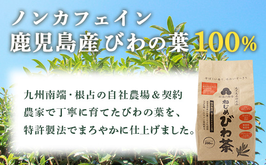【12回定期便】鹿児島県産 ねじめびわ茶 ティーバック（20包入×10袋）ノンカフェイン TO-24 | 国産 お茶 茶 カロリーゼロ 無香料 無着色 トルマリン石焙煎 さわやか 甘み 香ばしい おいしい びわの葉 産地直送 定期便 鹿児島県 南大隅町 十津川農場