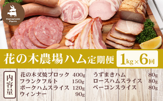 《全6回定期便》<2ヶ月に１回お届け> 花の木農場【ハム詰め合わせセット】7種 計1,000g HK-19│定期便 ハム ベーコン クラフトハム 人気 南大隅町 第2花の木ファーム ノウフク ソーセージ 詰め合わせ セット ウインナー 国産 厳選