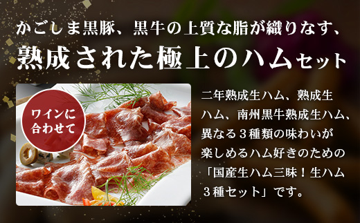 南州農場 国産生ハム三昧！ ハム好きのための 生ハム3種セット NS-33 | 熟成 生ハム 国産 南州黒牛 豚肉 ３種 セット 食べくらべ セット 県知事賞 食品産業センター会長賞 受賞 南大隅町 南州農場