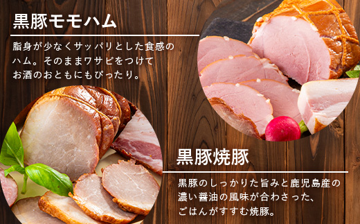 鹿児島県産 黒豚ギフト6点セット (合計約910g) NS-7 | 肉 お肉 豚肉 ぶた 豚 ブタ 黒豚 生ハム 焼豚 モモハム ベーコン ロースハム ウィンナー ソーセージ おかず おつまみ 国産 冷蔵 ギフト 鹿児島県 南大隅町 南州農場