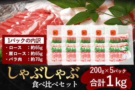 鹿児島県産 ひかり麦豚 しゃぶしゃぶ 食べ比べセット ≪合計約1kg≫ （200g×5パック） トレーなし 冷凍 HM-1 | 肉 お肉 にく 豚肉 ロース 肩ロース バラ肉 スライス 冷凍 真空冷凍 産地直送 新鮮 小分け 甘み 産地直送 鹿児島県 南大隅町 ひかり麦豚直売所
