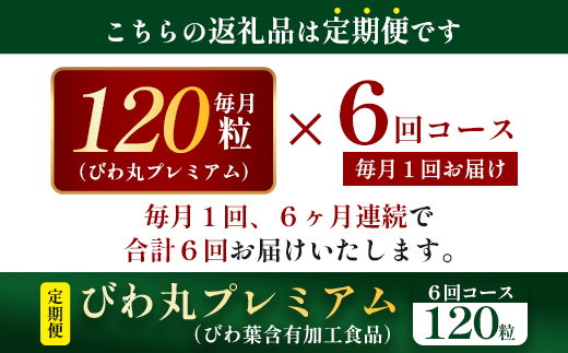 【定期便 全6回】≪6ヶ月連続で毎月お届け≫ びわ丸プレミアム ≪1回あたり(120粒入×1袋) ≫  健康補助食品 びわ茶含有加工食品 TO-11-NP | 国産 びわ茶 びわの葉 サプリメント 乳酸菌 ノンカフェイン ポリフェノール ネコポス 鹿児島県 南大隅町 十津川農場