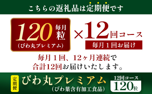【定期便 全12回】≪12ヶ月連続で毎月お届け≫ びわ丸プレミアム ≪1回あたり(120粒入×1袋) ≫  健康補助食品 びわ茶含有加工食品  TO-12-NP| 国産 びわ茶 びわの葉 サプリメント 乳酸菌 ノンカフェイン ポリフェノール ネコポス 鹿児島県 南大隅町 十津川農場