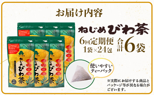【定期便 全6回】≪6ヶ月連続で毎月お届け≫ 鹿児島県産 ねじめびわ茶 ティーバック ≪1回あたり(24包入×1袋) ≫ ノンカフェイン  TO-2-NP| 国産 お茶 健康茶 びわ茶 ポリフェノール びわの葉 産地直送 ネコポス 鹿児島県 南大隅町 十津川農場