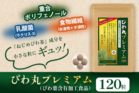 びわ丸プレミアム 1袋(120粒入) 健康補助食品 びわ茶含有加工食品 TO-8-NP| 国産 びわ茶 びわの葉 サプリメント 乳酸菌 ノンカフェイン ポリフェノール ネコポス 鹿児島県 南大隅町 十津川農場