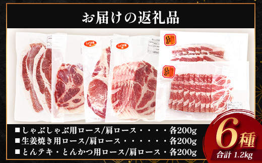 鹿児島県産 ひかり麦豚 ロース三昧セット6種類 （200g×6パック）計1.2kg トレーなし 冷凍 HM-12 | 精肉 肉 お肉 にく 豚肉 ロース肉 ロース 肩ロース 真空冷凍 新鮮 小分け 産地直送 鹿児島県 南大隅町 ひかり麦豚直売所