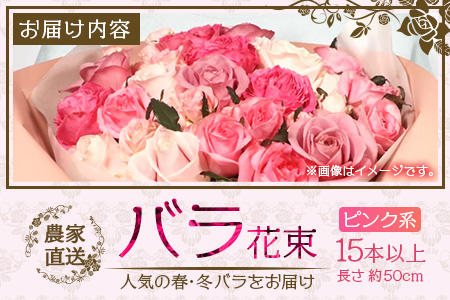【人気の春・冬薔薇をお届け】 ばら農家直送 ！ バラ花束15本以上お届け(ピンク系) 【ギフト対応可】 TB-10│ローズ 新鮮 花 フラワー 花束 ばら 薔薇 バラ 誕生日 記念日 結婚祝い ギフト プレゼント お祝い 贈り物 贈答 鹿児島県 南大隅町 富田バラ園