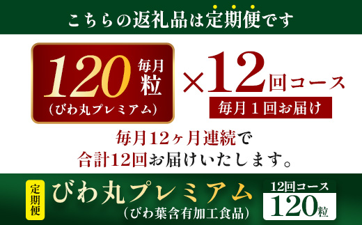 ［新春］【定期便 全12回】≪12ヶ月連続で毎月お届け≫ びわ丸プレミアム ≪1回あたり(120粒入×1袋) ≫  健康補助食品 びわ茶含有加工食品  TO-12-NP| 国産 びわ茶 びわの葉 サプリメント 乳酸菌 ノンカフェイン ポリフェノール ネコポス 鹿児島県 南大隅町 十津川農場