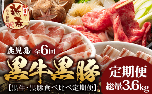 ［新春］≪全6回≫ 鹿児島県産 ◆ 黒牛＆黒豚食べ比べ 定期便◆  南州黒牛 かごしま黒豚 NS-28 | 牛 肉 お肉 ブランド牛 黒毛和牛 鹿児島黒豚 黒豚 豚肉 豚 ぶた肉 霜降り サシ ロース しゃぶしゃぶ すき焼き すきやき 甘い やわらかい 冷凍 産地直送 肉定期便 南大隅町