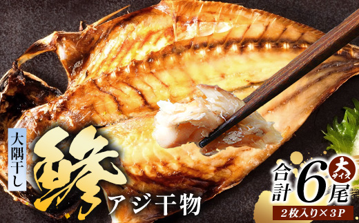 鹿児島県産 アジ 干物 大サイズ (2枚×3パック) ≪合計6枚≫［1枚 約22～25センチ］PT-3 | 開き 大隅干し 冷凍 国産 鯵 ひもの 海鮮 新鮮 瞬間冷凍 産地直送 鹿児島県 南大隅町 ピットスリー