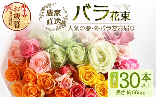 【お歳暮】【人気の春・冬薔薇をお届け】ばら農家直送！バラ花束30本以上お届け(色はおまかせ) 【ギフト対応可】TB-16-os│ローズ 新鮮 花 フラワー 花束 ばら 薔薇 バラ 誕生日 記念日 結婚祝い ギフト プレゼント お祝い 贈り物 贈答 鹿児島県 南大隅町 富田バラ園 お歳暮