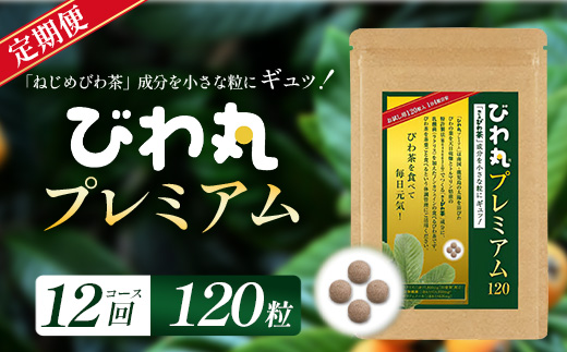 ［新春］【定期便 全12回】≪12ヶ月連続で毎月お届け≫ びわ丸プレミアム ≪1回あたり(120粒入×1袋) ≫  健康補助食品 びわ茶含有加工食品  TO-12-NP| 国産 びわ茶 びわの葉 サプリメント 乳酸菌 ノンカフェイン ポリフェノール ネコポス 鹿児島県 南大隅町 十津川農場