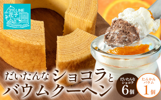 [2026年3月中旬から発送] だいたんな!恋するショコラ & バウムセット(だいたんなショコラ6個+≪極≫たんかんバウム)SH-4| たんかん ソース ムース チョコレートムース ショコラ贅沢 スイーツ フルーツ プリン バウムクーヘン バームクーヘン スイーツ ケーキ 焼き菓子 洋菓子 手作り おしゃれ オリジナル ギフトボックス プレゼント 鹿児島県 南大隅町 31℃LINE花子