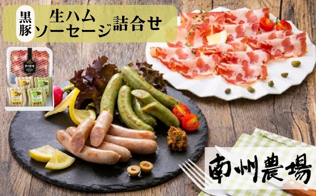 南州農場 黒豚生ハム・ソーセージ詰合せ＜あらびきウィンナー(ほうれん草 100g×2 / ジンジャー 100g×2)・コッパ40g×1＞