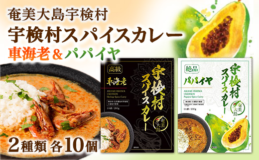 宇検村スパイスカレー 車海老＆パパイヤ 各10食（20食セット）・鹿児島県宇検村 各10食（計20食） 車海老＆パパイヤ