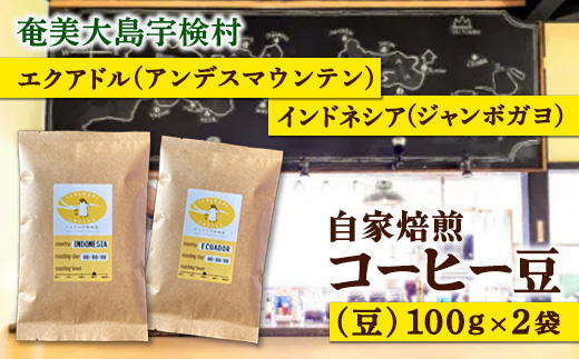 コーヒー豆（100g×２種）自家焙煎 こだわりのコーヒー 店主おすすめ エクアドル インドネシア 鹿児島県 奄美大島 宇検村〈とよひかり 珈琲店 〉