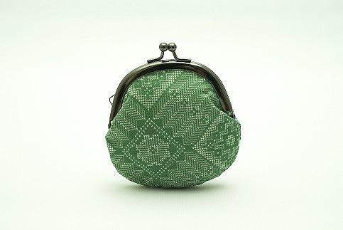 大島紬　がま口財布（龍郷　グリーン）