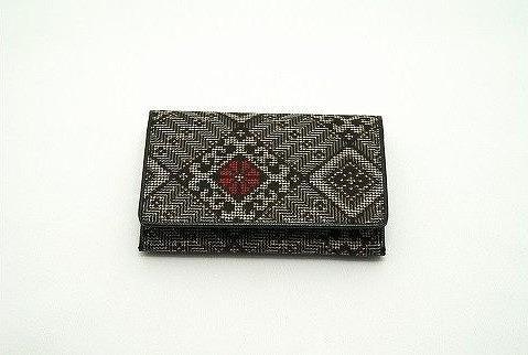 大島紬　名刺入れ（泥龍郷　赤）