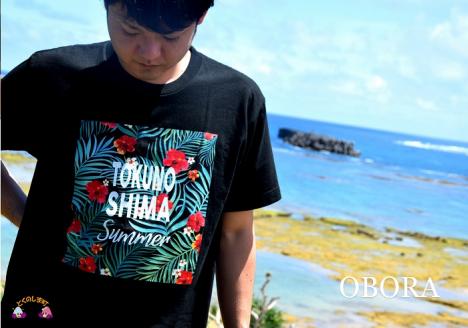 TOKUNOSHIMA発ブランド OBORA　Tシャツ　【ハイビスカス：BLACK】