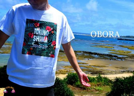 TOKUNOSHIMA発ブランド OBORA　Tシャツ　【ハイビスカス：White】