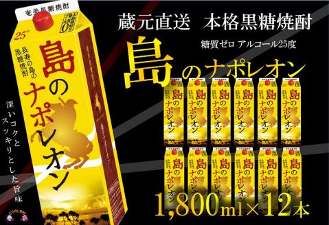 【蔵元直送便】本格黒糖焼酎 島のナポレオン1,800mlパック×12本（数量限定）