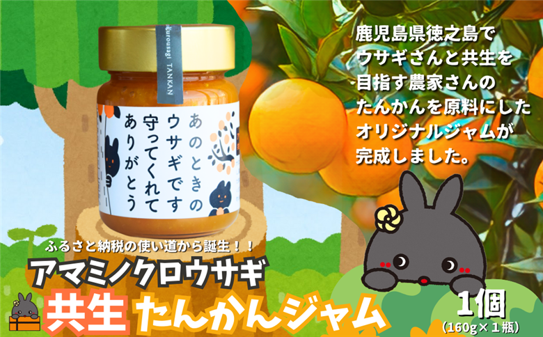 《徳之島町オリジナル！》アマミノクロウサギ共生たんかんジャム 160g　( ジャム アマミノクロウサギ ウサギ うさぎ 共生 自然保護 共に暮らす パン たんかん パッションフルーツ フルーツ 果物 島 濃厚 美味しい 徳之島 鹿児島 美農里館 世界自然遺産 武蔵野大学 )