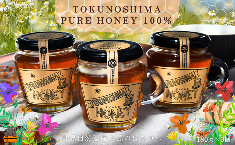 世界自然遺産の島から TOKUNOSHIMAの純粋ハチミツ（180g×3個） （ はちみつ 奄美 徳之島 鹿児島 調味料 宝果樹園 ）