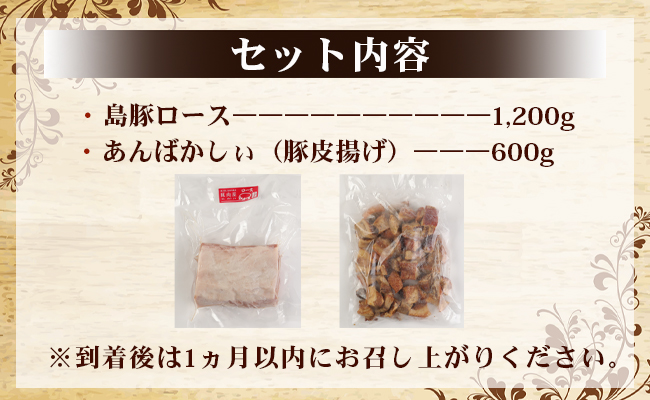 徳之島産 徳之島愛情たっぷり 島豚Bセット【島豚ロース 1.2kg・あんばかしぃ（油かす）600g】計1.8kg 鹿児島県 徳之島 豚肉 AE-16-N