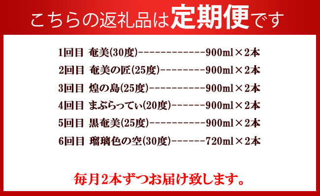 【年6回 定期便】 黒糖焼酎 お試し 定期便 2本(900ml/720ml)×6回 計10.44L 焼酎 AG-109