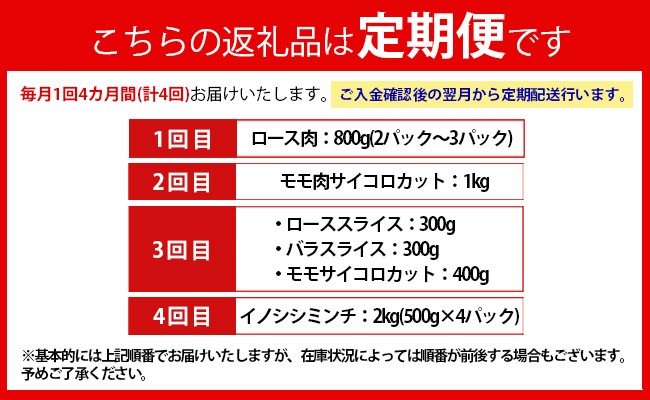 【4回定期便】徳之島 天城町産 イノシシ肉食べ比べ定期便 (計4.8kg) ミンチ ロース サイコロ 焼肉セット ジビエ