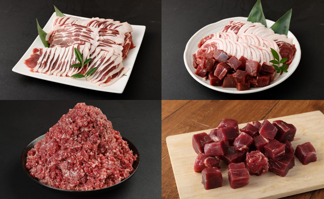 【4回定期便】徳之島 天城町産 イノシシ肉食べ比べ定期便 (計4.8kg) ミンチ ロース サイコロ 焼肉セット ジビエ